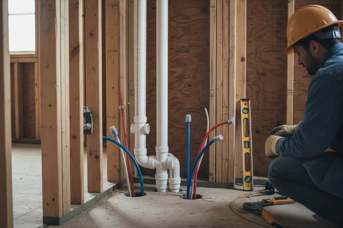 Drain and supply rough-in during Drain Cleaning in Roslyn Heights